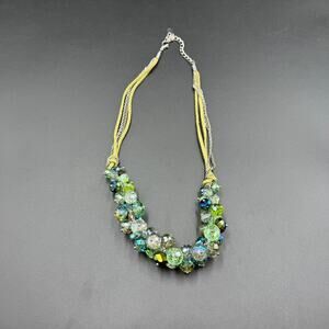 Ali-Khan New York Necklace Silver Tone Green and Blue Bead Cluster Jewelry